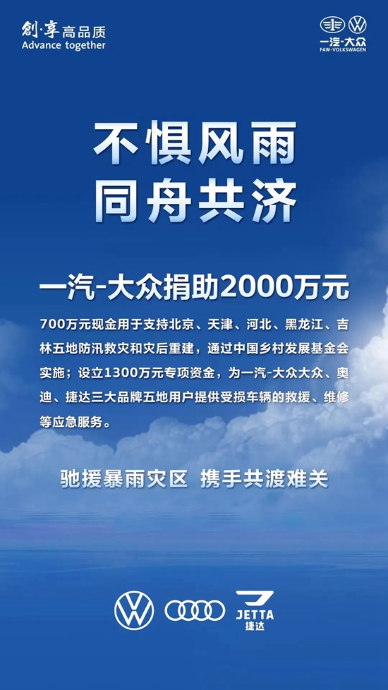 同舟共济 一汽-大众捐助2000万元驰援暴雨灾区(图1)